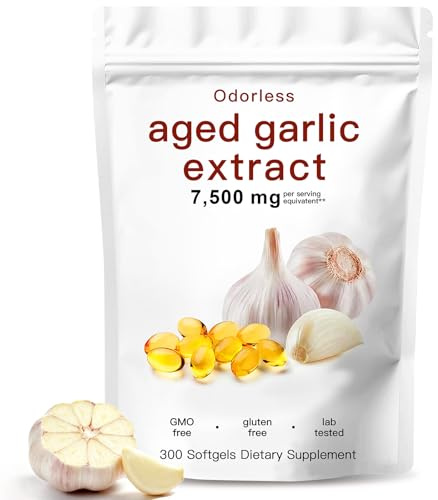 Aged Garlic Extract-300 Count Odorless Organic Garlic Capsules Supplement for Heart & Immune Support – Vegetarian, Non-GMO, All-Natural Softgels, 2-Year Matured for Antioxidant Wellness