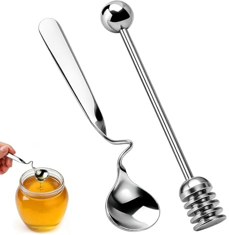 Quvxzy 2 Stück Honiglöffel Edelstahl mit Haken, Praktischer Marmeladenlöffel und Honig Löffel für Joghurt, Sirup, Dessert – Ideal für Tee, Frühstück & Geschenk