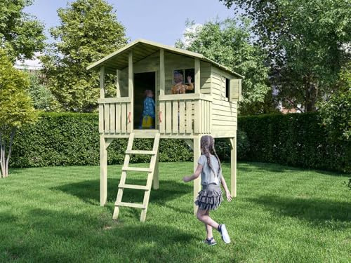 Belladoor Stelzenhaus SMART PLUS Leon Braun Grün, Kesseldruckimprägniertes Kiefernholz Stelzenhaus Mit Podest, Inklusive Leiter Und Fußboden, Vormontierte Wandelemente Für Einfachen Aufbau, 205 x 1...