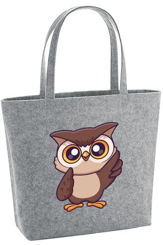 Huuraa Filzshopper Eule Comic 22 Liter Grey Melange Filztasche Geschenkidee