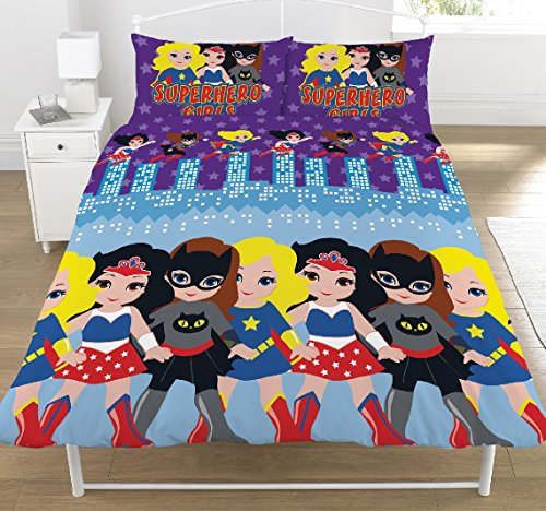 KidCollection Superhero Girls Single/Double Reversible Duvet Cover Bed Set (Double Duvet Cover)