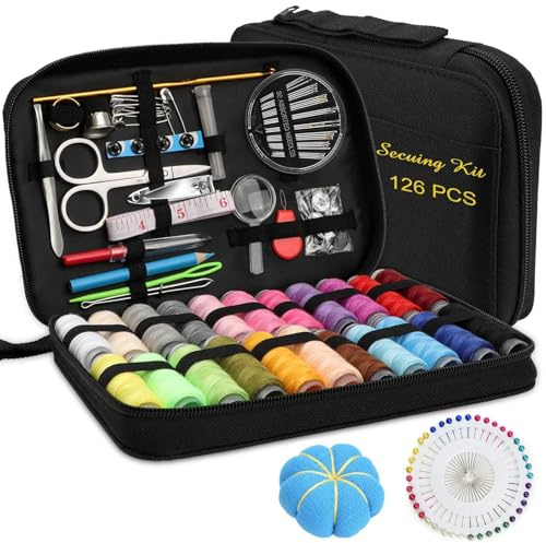 Marcoon Sewing Kit, DIY Sewing Supplies with Sewing Accessories, Portable Mini Sewing Kit for Beginner, Traveller and Emergency Clothing Fixes, with Premium Black Carrying Case (B)