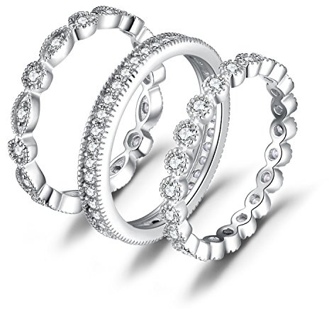 JewelryPalace Anillos Apilables de Compromiso Plata de Ley 925 Mujer Oro, Diamante Simulado, Alianzas Banda Boda Conjuntos, Joyería de Aniversario
