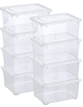 Grizzly 8 x Caja de Almacenaje con Tapa de 1,7 L - Cajón de Plástico Transparente Apilable - Caja Multiusos Organizador de Armarios para Ordenación de Ropa