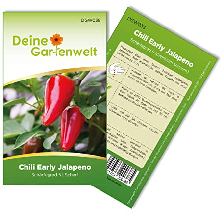 Chili Early Jalapeno Samen - Capsicum annuum - Chilisamen - scharfe Sorte - Gemüsesamen - Saatgut für 6 Pflanzen