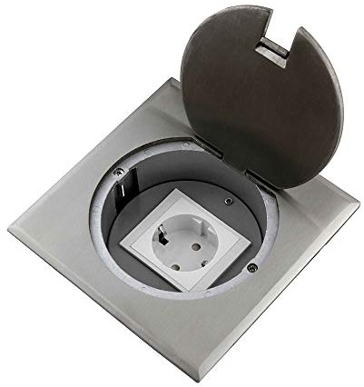 Einbausteckdose Fußbodensteckdose Steckdose Aluminium für Boden & Wand versenkbar überfahrbar (Steckdose eckig)