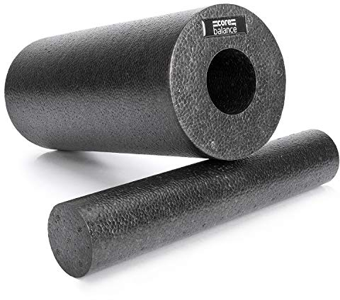 Core Balance Rullo Massaggio Profondo 2in1 Schiuma Alta Densità con Bastone-Per Dolore Alla Schiena e Tensioni Muscolari-Automassaggio, Fitness, Yoga, Fisioterapia - 3 colori, 2 pezzi 33x15cm & 33x6cm