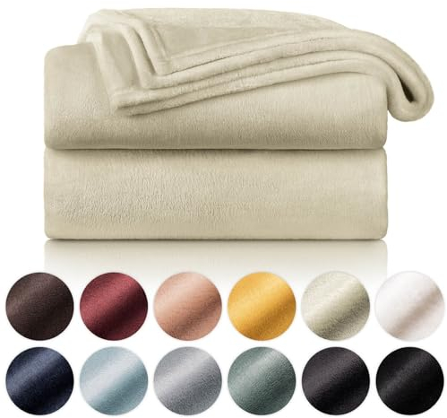 Blumtal Mantas para Sofá de Franela Suave y Acolchada - Manta Polar 100% Microfibra Extra Suave, Manta de sofá, de Cama o de Sala de Estar, Beige, 220 x 240 cm