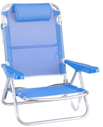 LOLAhome Silla Playa Plegable con Cojín, Azul, Baja y Reclinable