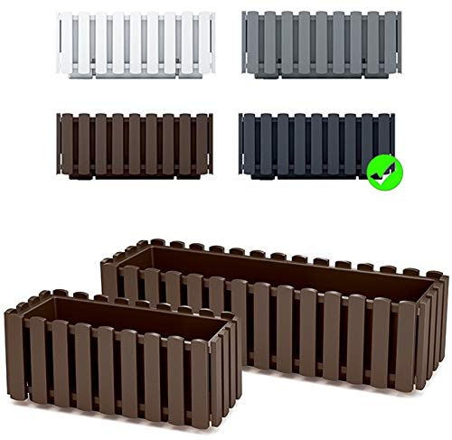 Jardinera Macetero para balcón, diseño de valla de listones (580 antracita)