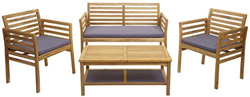 Mendler Gartengarnitur HWC-E99b, Sitzgruppe Balkon-Set Lounge-Set, Akazienholz massiv MVG-Zertifiziert - Kissen dunkelgrau