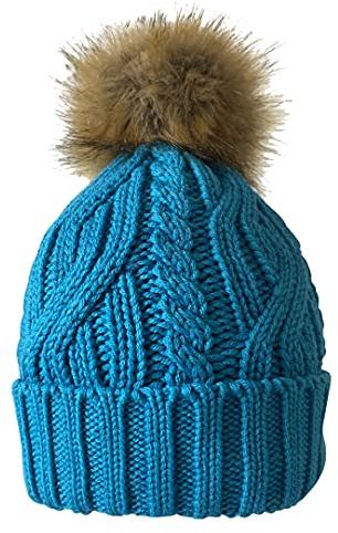 Surprizeshop Vattentät tofsmössa för damer | avtagbar tofs | mjuk inre fleece | kabelstickad design | golfhatt | promenadhatt | en storlek, Aqua, en storlek