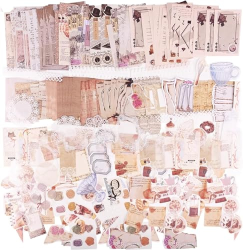 Adesivi Decorativi Scrapbooking, 260 Pezzi vintage trasparente carta per scrapbooking Diario Stickers Adesivi Vintage per Scrapbooking Fai da Te Materiale Scrapbook Carta di Sfondo carta decorativa