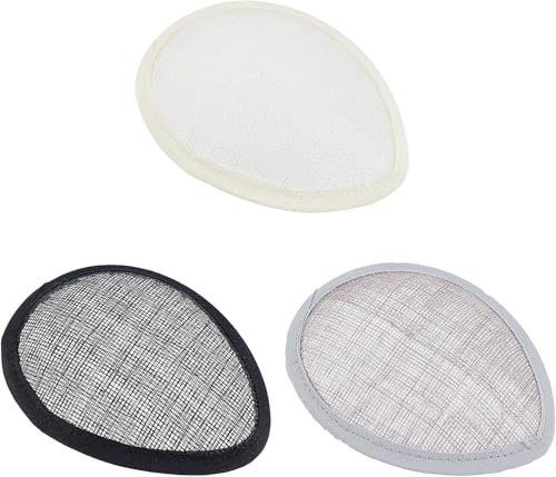 FINGERINSPIRE 3 Stück Teardrop Fascinator Basis 13x10.5cm (Schwarz, Weiß, Grau) Leinen Mesh Millinery Base für Cocktail Hüte, Zubehör zur Herstellung von Fascinators