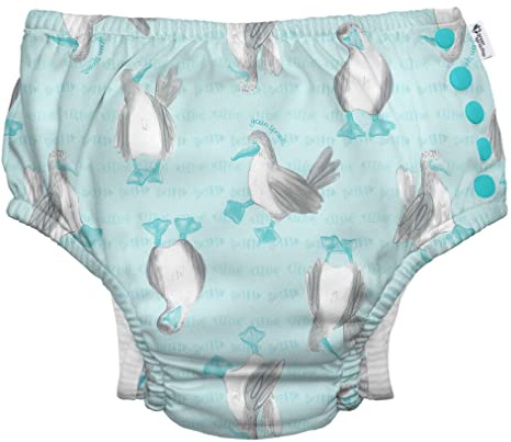 green sprouts - Eco snap Swim Diaper with Gussets - Light Aqua Blue-Footed Boobies - 6mo (3-6m)