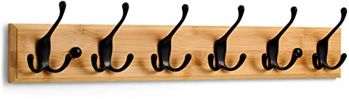LARHN Garderobenhaken Holz - Garderobenleiste Holz mit 6 Haken in Schwarz - 59 cm - Kleiderhaken Wand - Wandgarderobe für Flure, Garderoben, Schlafzimmer und Badezimmer