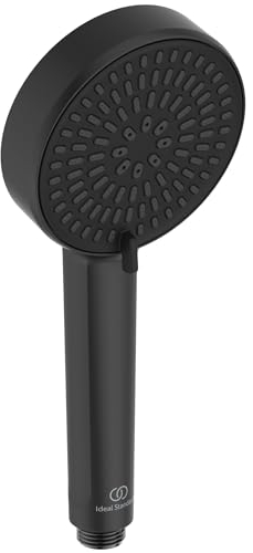 Ideal Standard - Alu+, Doccetta a mano per doccia anticalcare in alluminio a due funzioni con diametro 10cm, Telefono doccia con portata 8l/min, Nero Seta