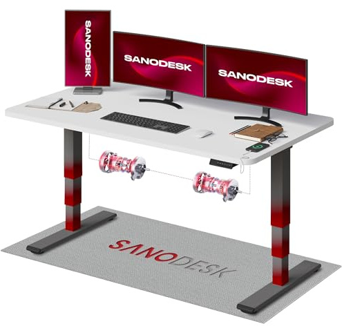 SANODESK 2 Motores Escritorio Elevable EC4 160 x 80 cm Tablero Entero con 3 Secciones Patas Telescópicas con Panel Ajustable, Mesa elevable Standing Desk Ergonómico para Oficina y Hoggar-Blanco