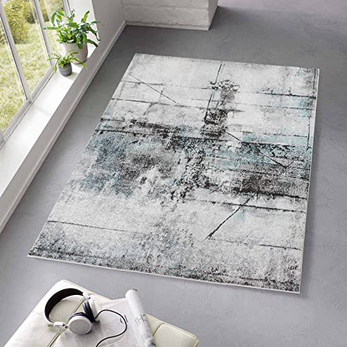 Taracarpet Kurzflor Teppich fürs Wohnzimmer Schlafzimmer und das Kinderzimmer Moderner Designerteppich TC-Fashion 6111 Vintage in blau grau 080x140 cm