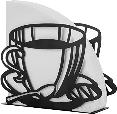 Metal Coffee Filter Stand - Holder & Rack for Coffee Filters, Paper Towels & Napkins - Vertical, Cone & Square Shaped (Black)