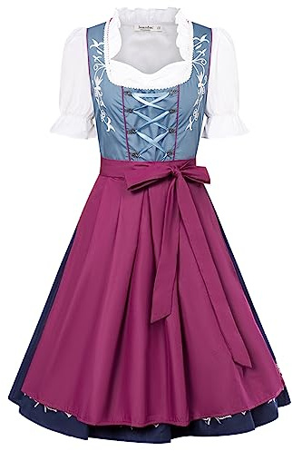 JASAMBAC Women's German Dirndl Dress Costumes 3 Pieces for Oktoberfest Carnival Dark Blue XL