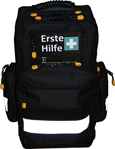 Team Impuls - Erste Hilfe - Notfallrucksack - schwarz - fuer Sportvereine und Freizeit - Nylon - mit weißen Reflexstreifen