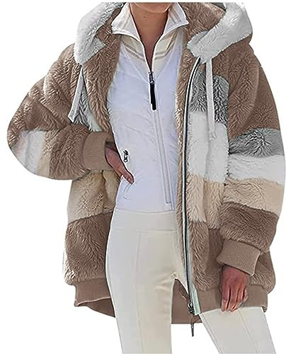 Livonmone Womens Teddy Hoodies Fleece Jackets Winter Warm Coats Full Zip Stylish Fuzzy Sweatshirt Ladies Casual Jumper Outerwear With Pockets