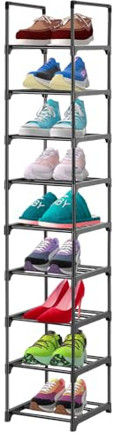 Dyserbuy Étagère à chaussures à 9 niveaux, grande étagère de rangement à chaussures, étroite, étagère verticale pour placard, salon, chambre, entrée, épicerie, noir