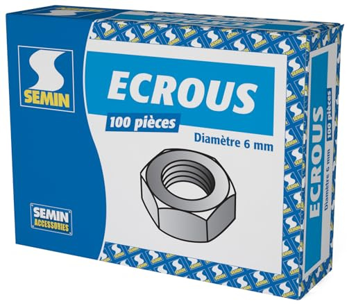 Ecrous hexagonaux Semin avec Filetage, Diamètre 6 mm - boite de 100
