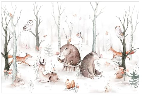 Bilderwelten Fototapete Kinderzimmer 255cm x 384cm Aquarell Wald-Tiere Kinder Vliestapete Tapete Wanddeko Ideen Wandtapete Wallpaper Kindertapete