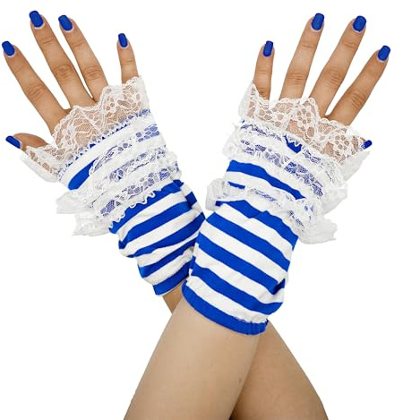 Think Jeck! Handstulpen geringelt mit Spitze, Fingerlos im Ringel-Look