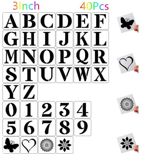 HFHungkeong Lot de 40 pochoirs lettres et chiffres de 8,89 cm en plastique réutilisables - Grands pochoirs en alphabet pour peinture sur bois, mur, tissu, roche, tableau noir, signes, pochoirs pour