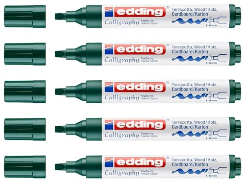 Edding 5 Stück 1455 Kalligraphie-Stifte Flaschengrün Flex-Spitze 1-5 mm