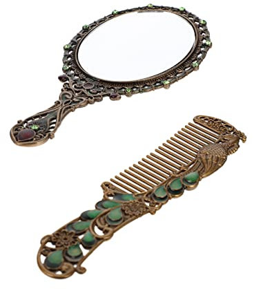IMIKEYA Vintage Handspiegel Aus Metall Mit Filigranem Rosenmuster Tragbarer Make up Spiegel Für Damen Handlicher Taschenspiegel Mit Komfortablem Griff Reisetauglicher Schminkspiegel Beschlagfrei