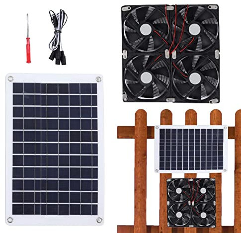 Kasmole Ventilatore Solare, Ventilatore Alimentato da Pannello Solare | Ventilatore per Serra | Ventilatore Solare per Esterni, Pannello Solare con 4 ventole di Scarico Ventilatore di Scarico per