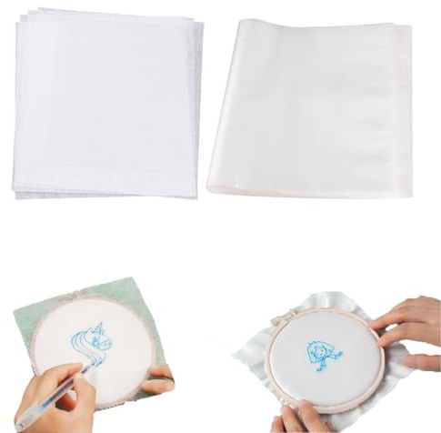 zalati Kit de papel de transferencia, 2 papeles de transferencia y 2 papeles solubles en agua de transferencia para bordado de patrones de bricolaje, sin recambio de bolígrafo soluble en agua