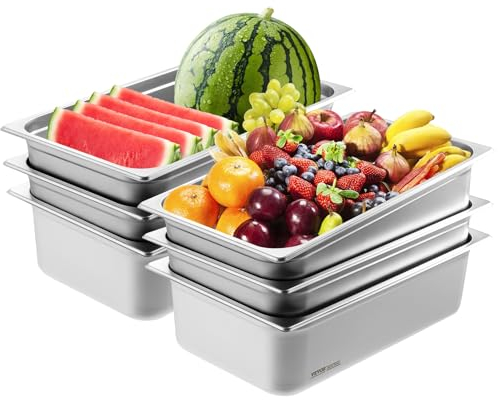 VEVOR Padelle Pentola a Vapore Anti-Inceppamento di Dimensioni Standard, Padella a Vapore Profonda 150 mm in Acciaio Inossidabile Spessa 0,8 mm, Alimenti Catering, Industriale Scientifico 6 Pezzi