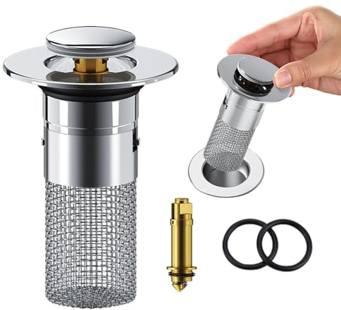 Abflussstopfen Waschbecken, 2024 Neu Stöpsel Waschbecken aus Rostfreiem Edelstahl Beckenablauffilter, Spülbecken Stöpsel Anti Clogging Sieb Abflusssieb für 34-40mm Abflussloch (Silber#1pc)