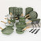 Kitchen Academy 30 Piece Non-Stick Pots and Pans Set, Induction Pan Set, Granite Non-Stick Saucepan Set (Green)