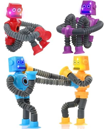 4 Stück Teleskop-Saugnapf Roboter Spielzeug, Sensorik Spielzeug für Kinder, Teleskop Tube für Mädchen und Jungen, Badewannenspielzeug
