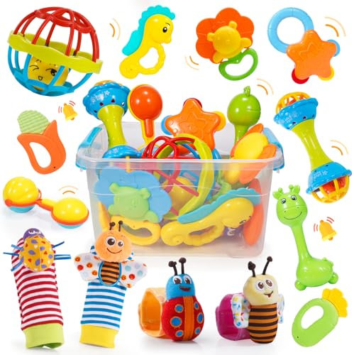 Hochet Bebe 0 3 6 9 12 Mois, Jouet Bebe 0-12 Mois Jeux Eveil Bebe 0 3 6 Mois Jouet Bébé Cadeau 0-6-12 Mois Fille Garçon Jeux Bebe 0-9 Mois Jouet Nouveau Né Garçon Fille Montessori Jeux Bébé