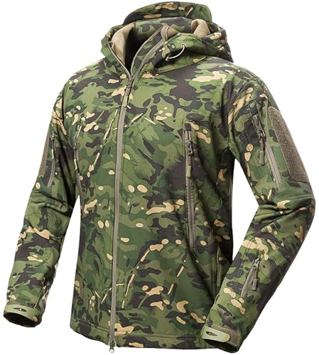 Kelmon Men's Tactical Softshell Jackets Outdoor Fleece Lining Warm Waterproof Hooded Camouflage Coat with Multi-Function Pockets, Green CP, 3XL