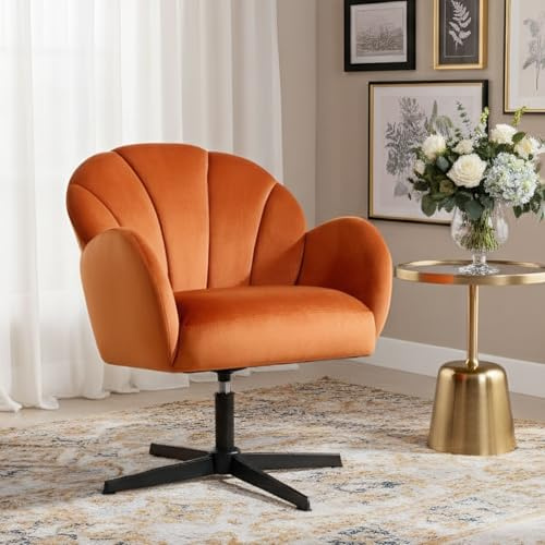 chairus Loungesessel Wohnzimmer Drehbarer Polstersessel mit Armlehne Samt Ohrensessel Relaxsessel Moderner Armlehnstuhl Schlafzimmer Balkon (Orange)