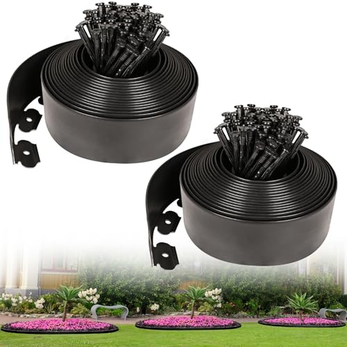 Hemikaki 4 Inch Tall Garden Edging Border 66FT with 90pcs Spikes, Plastic Edging Border for Landscaping, Lawn, Garden, Flower Beds, Paver, Pathway