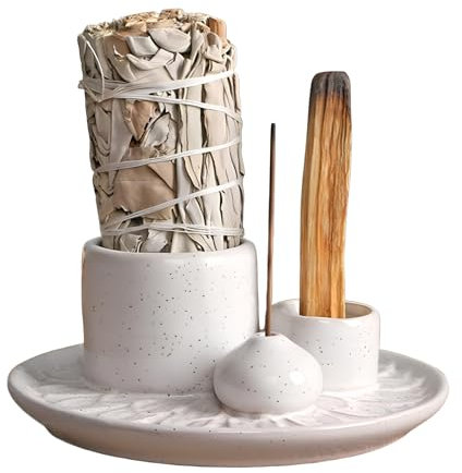 Räucherstäbchenhalter, 4-in-1 räucherschale, Räucherschale für Jedes Räucherwerk, Keramik Räucherschale, Salbeihalter Zum Brennen, Keramik Räucherstäbchenhalter für Palo Santo Stäbchen
