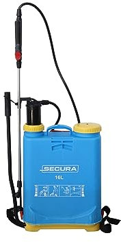 SECURA Drucksprüher 16L Drucksprühgerät Rückensprüher für Pflanzenpflege, Pestizide, Pflanzenschutz und Tapeten | Sprühgerät | Gatensprüher | Sprühflasche | Drucksprüher mit Tragegurt