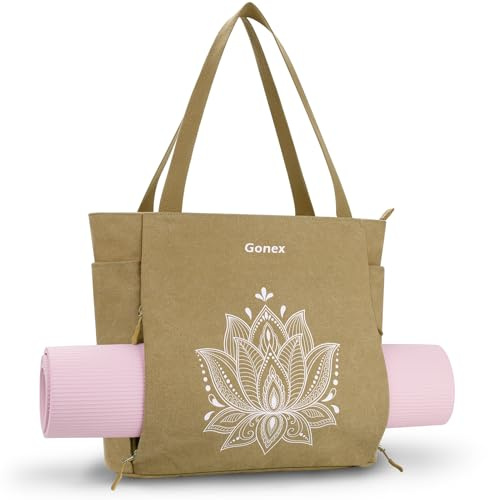 Gonex Yogatasche, Große Pilates Tragetasche mit Mehreren Taschen für Damen Herren, Robuste Canvas Tote Yoga Mattenhalter mit Reißverschluss für Einfachen Zugang