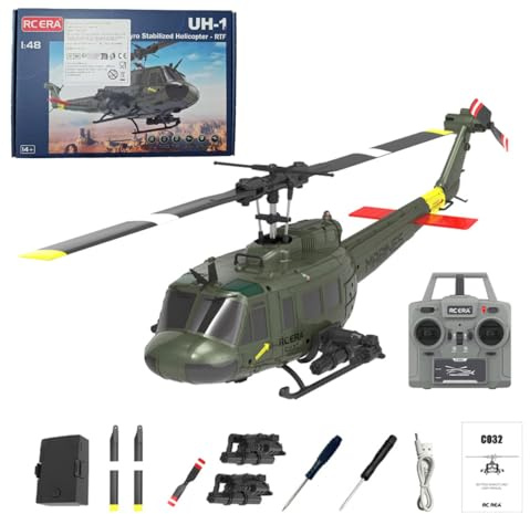 BAUBAUPLAY C032 RC Hubschrauber, UH-1 Huey Ferngesteuertes Helicopter, 2.4G 6CH Militär Hubschrauber, Outdoor Flugzeugspielzeug für Erwachsene - RTF