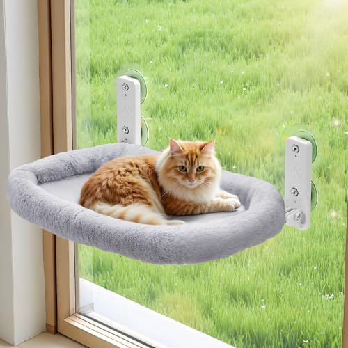 The Fellie Hamaca plegable con ventana para gatos, cama resistente para gatos, camas para interiores, ventana colgante reversible, 60 x 30 cm, percha lavable para gatos, color gris