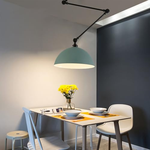 Chao Zan Lámpara Colgante Industrial con Brazo Articulado, Pantalla Metálica Semiesférica, Base E27, para Cocina y Comedor, sin bombilla (verde)